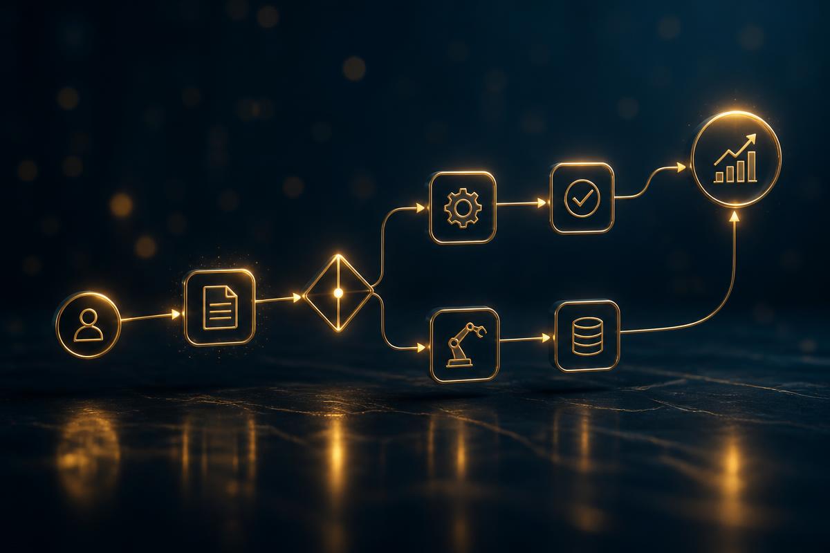 Diagrama abstrato de um fluxo de trabalho automatizado